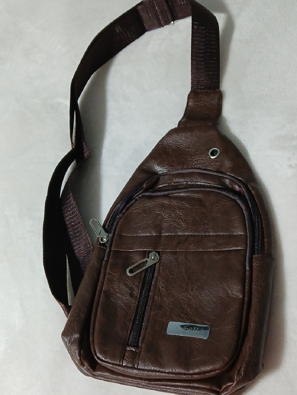 Men's Brown Leather-Look Sling Belt Bag